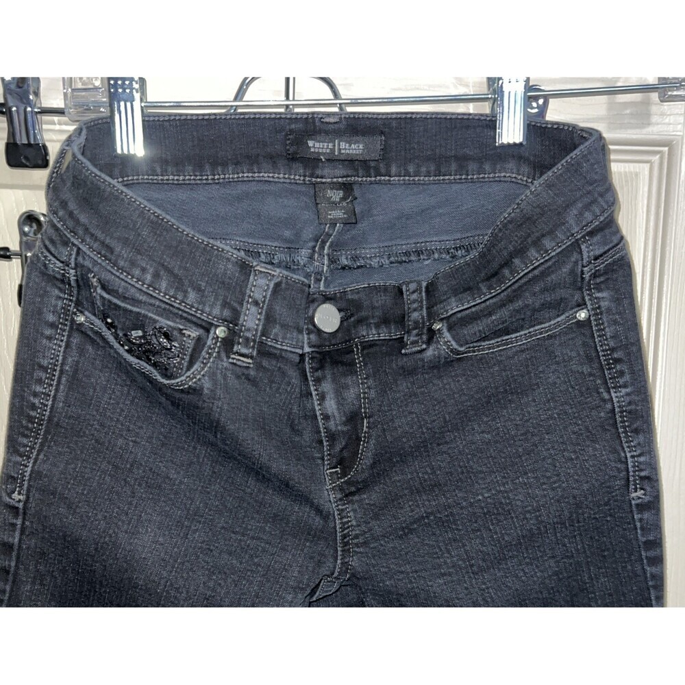 White House Black Market Flare Leg Black Jeans Women Size 2-4 Sm Rhinestones NEW